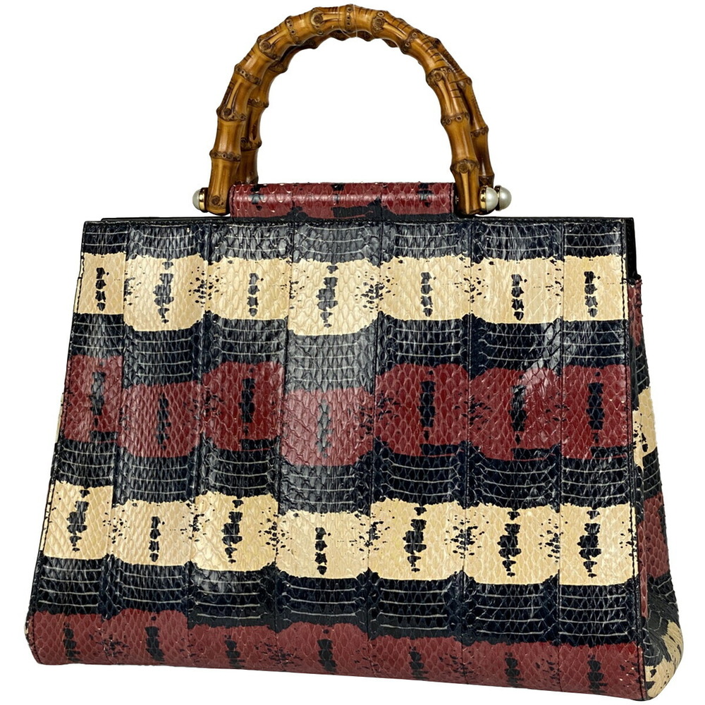 Gucci Bamboo Handbag Python Blue Red - image 1